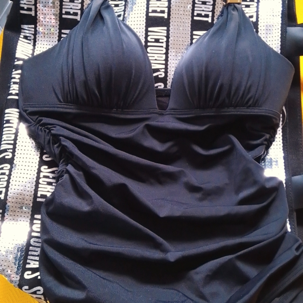 Ruched Victoria Secret Swimsuit, Halter Neck, Black (size small)